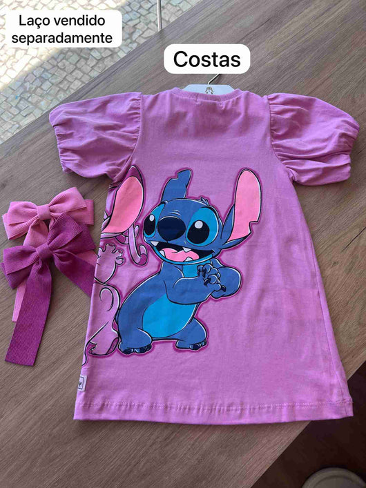 VESTIDO MANGA CURTA STITCH E ANGEL MENINA MOMI