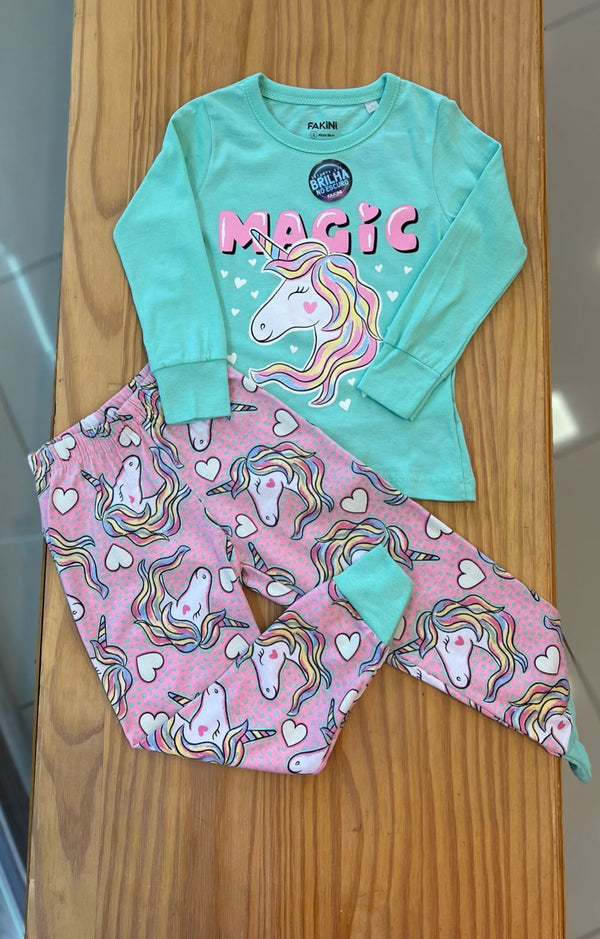 CONJUNTO PIJAMA MANGA LONGA COM CALÇA UNICÓRNIOS POÁ MENINA FAKINI