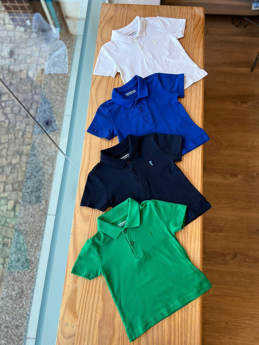 CAMISA MANGA CURTA NATAL GOLA POLO EM PIQUET MENINO ONDA MARINHA