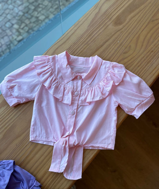 BLUSA MANGA CURTA COM AMARRAÇÃO BABADOS E BOTÕES MENINA LUI BAMBINI