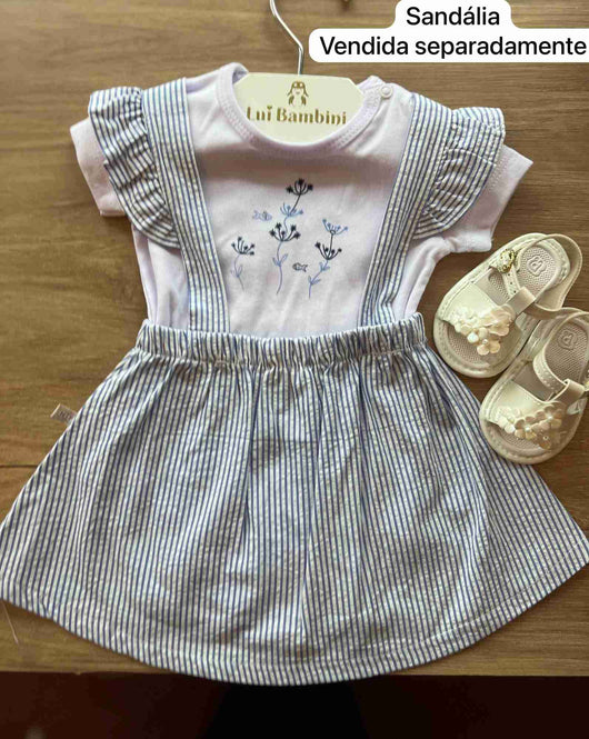 CONJUNTO SALOPETE ALÇA BABADO LISTRADO MENINA HAVE FUN