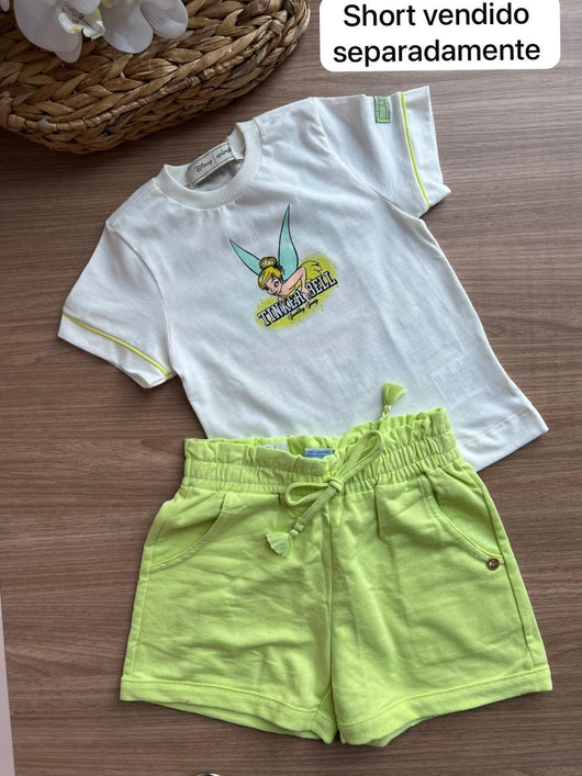 BLUSA MANGA CURTA TINKER BELL STRASS MENINA ANIMÊ