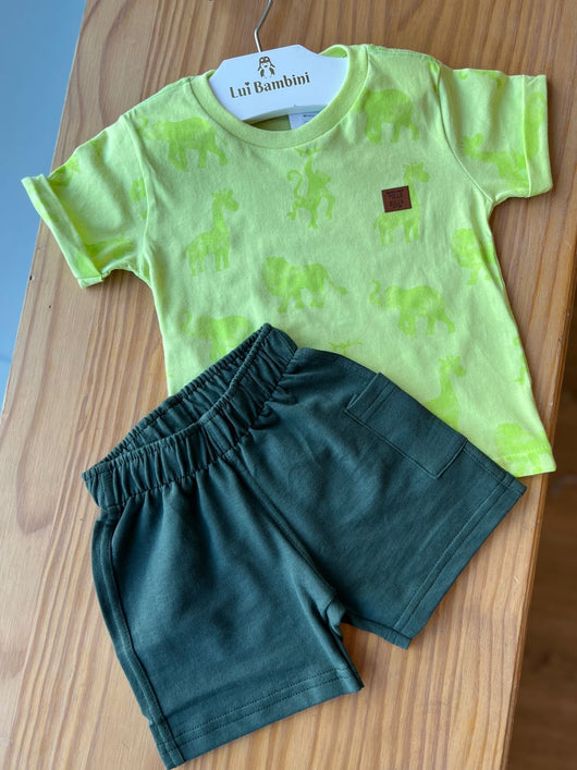 CONJUNTO CAMISETA MANGA CURTA SAFARI E BERMUDA MOLETOM MENINO PULLA BULLA