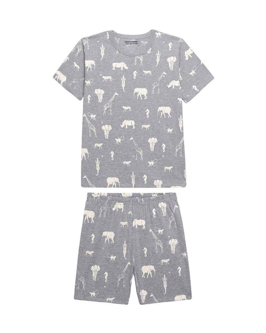 CONJUNTO PIJAMA MANGA CURTA E BERMUDA ANIMAIS SAFARI MENINO ONDA MARINHA 35PRO50