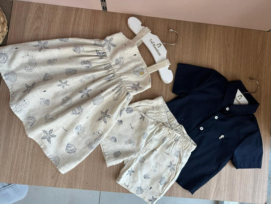 CONJUNTO CAMISA MANGA CURTA COM BERMUDA ESTAMPADA MENINO ONDA MARINHA