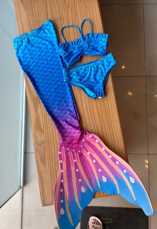 CONJUNTO BIQUINI CALCINHA E CAUDA SEREIA COM BABADO UV50+ MENINA LUI BAMBINI