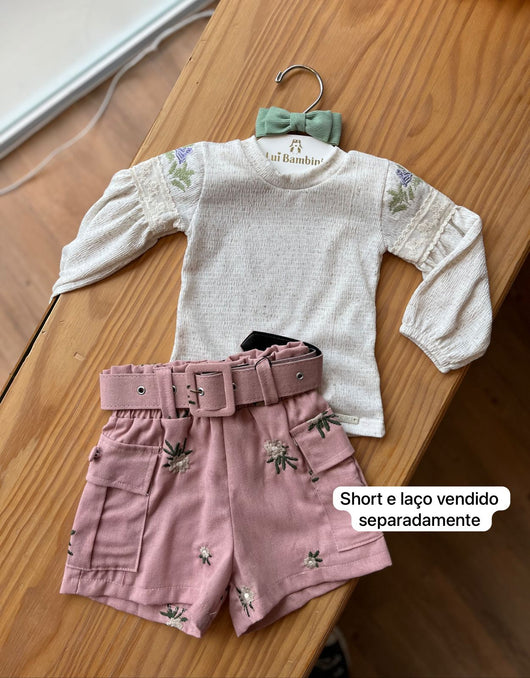 BLUSA MANGA LONGA COM RENDAS E BORDADOS FLORAIS MENINA KIKI XODO