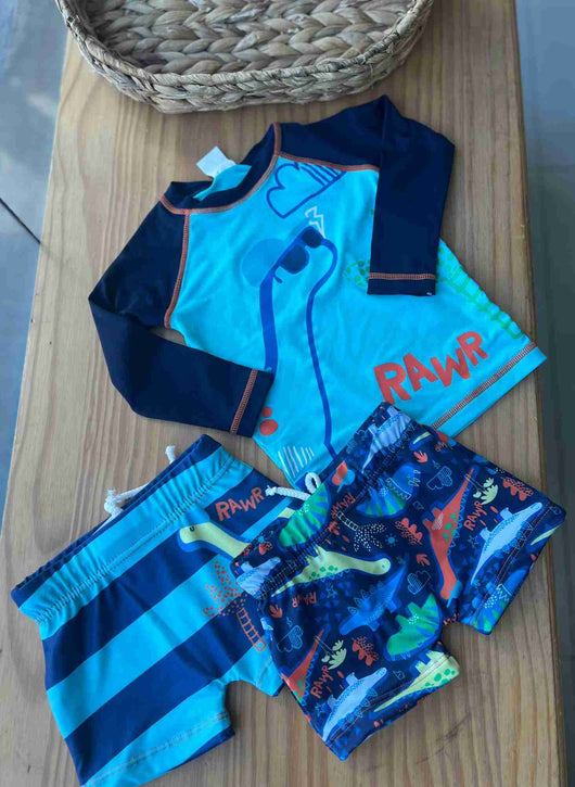 CONJUNTO CAMISETA MANGA LONGA DINO E 2 SUNGAS BOXER MENINO TIP TOP