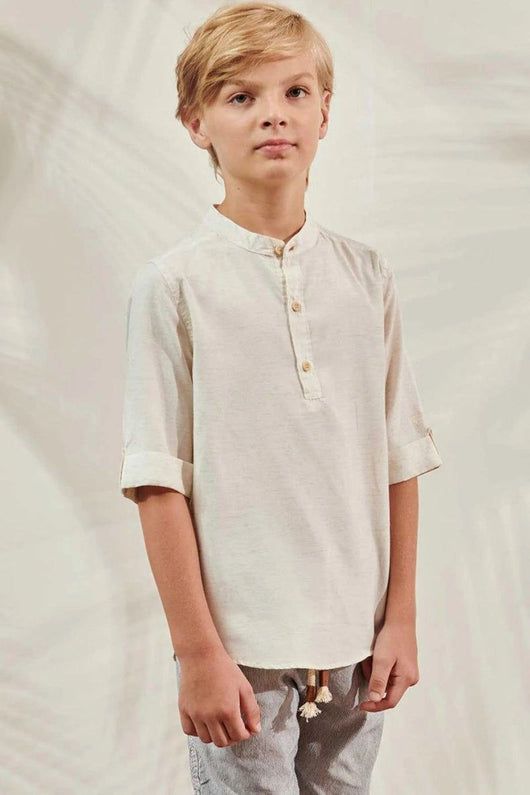 CAMISA MANGA 3/4 GOLA PADRE EM LINHO MENINO JOHNNY FOX PRO45