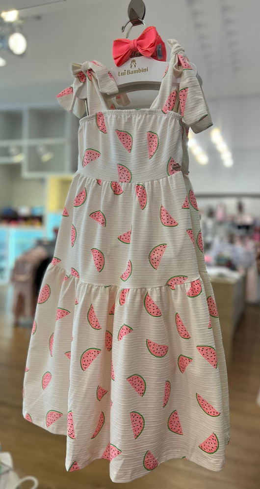 VESTIDO MIDI COM ALÇA DE AMARRAÇÃO EM MALHA FLORENCE MELANCIA MENINA FAKINI