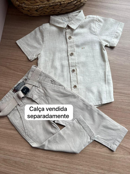 CAMISA MANGA CURTA BOTÕES LINHO COM BORDADO MENINO GROW UP