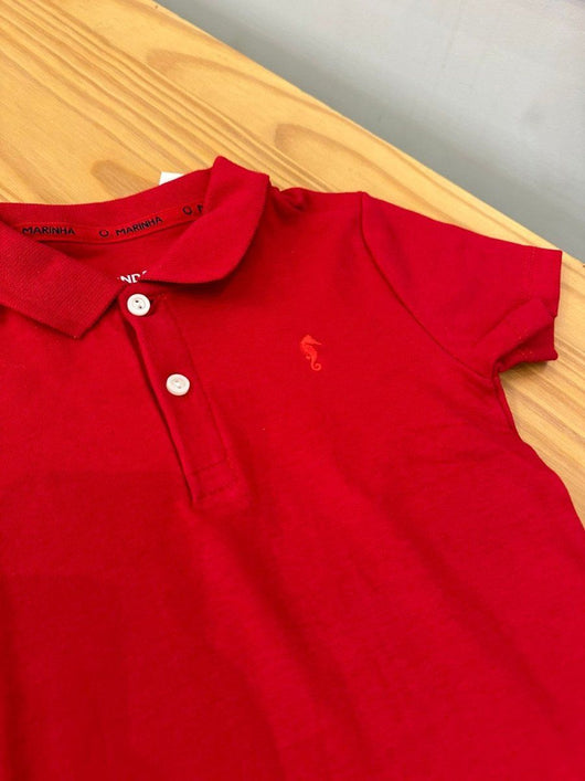 CAMISA MANGA CURTA POLO EM SUEDINE COM BORDADO E BOTÕES MENINO ONDA MARINHA