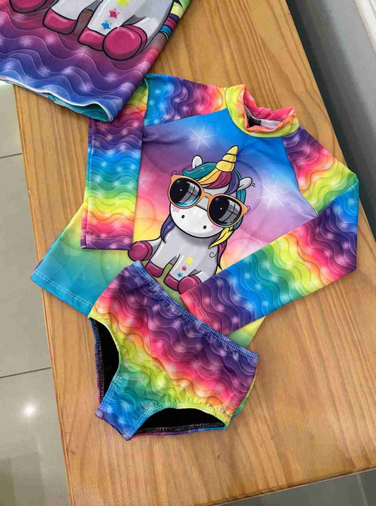 CONJUNTO BLUSA MANGA LONGA COM CALCINHA UNICORNIO UV50+ MENINA MARUJOS E SEREIAS PRO40