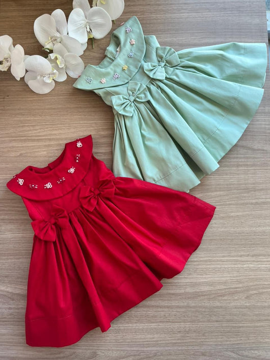 VESTIDO REGATA GOLA BORDADA LAÇOS MENINA LUI BAMBINI