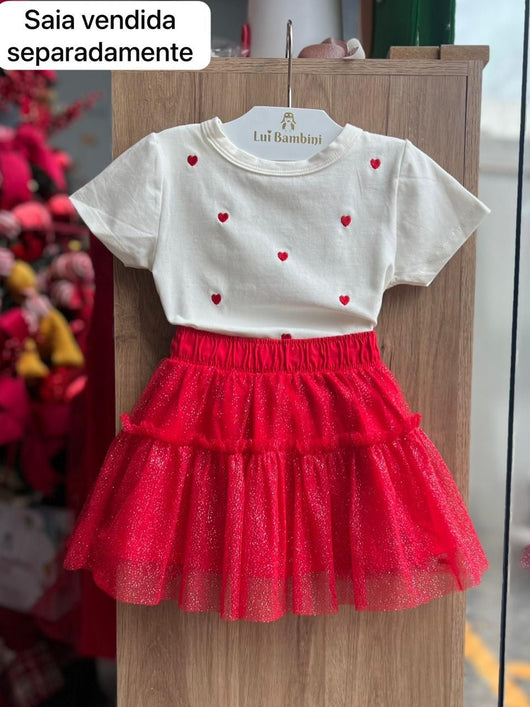 BLUSA MANGA CURTA CORAÇÕES BORDADO MENINA BELI ME