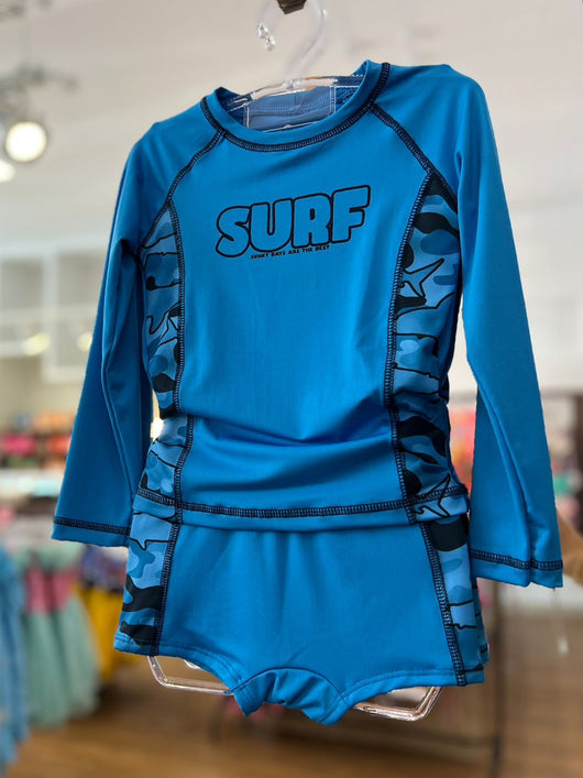 CONJUNTO CAMISETA MANGA LONGA E SUNGA BOXER SURF UV50+ MENINO FAKINI