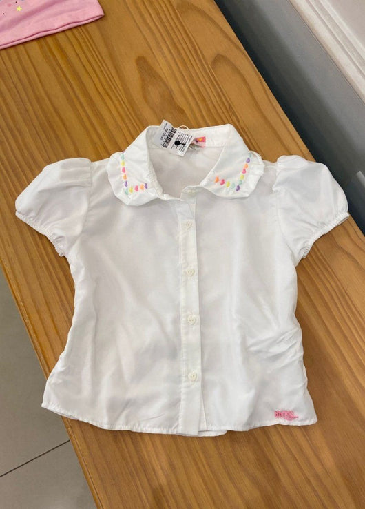 CAMISA MANGA CURTA BUFANTE COM GOLA CORACOES BORDADOS MENINA MON SUCRE PRO45