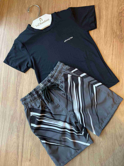 CONJUNTO CAMISETA MANGA CURTA EM MALHA DRY FIT BERMUDA NYLON MENINO JOHNNY FOX