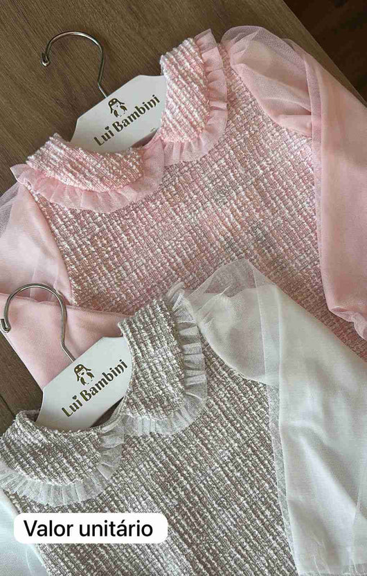 VESTIDO ML TWEED TULE GLITTER MENINA INFANTI