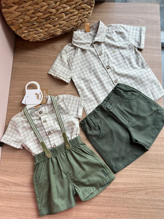 CONJUNTO BODY CAMISA MANGA CURTA XADREZ E SHORT MENINO UP BABY