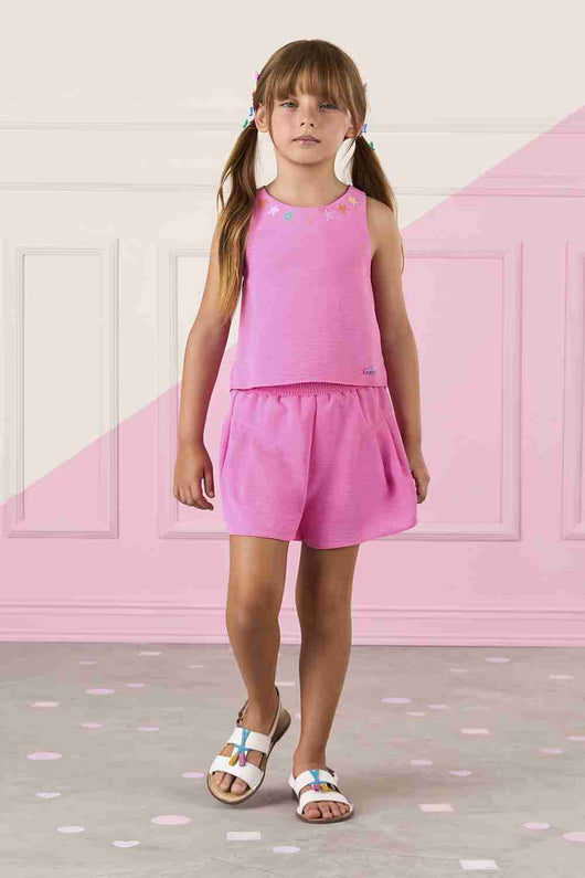 CONJUNTO REGATA BORDADO ESTRELAS BOTÕES COSTA E SHORT MENINA MON SUCRÉ PROMO25