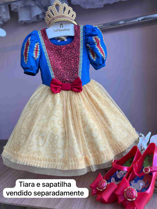 VESTIDO FANTASIA MANGA CURTA PRINCESA STRASS TULE LITTER NEVE MENINA KUKIÊ