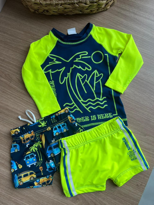 CONJUNTO CAMISETA MANGA LONGA PRAIA SUMMER E SUNGAS BOXER UV50+ MENINO TIP TOP
