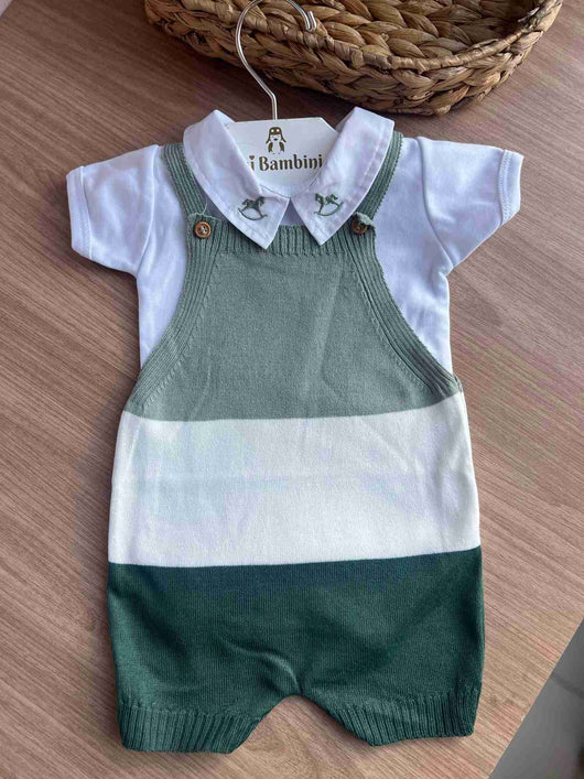 CONJUNTO BODY MANGA CURTA E JARDINEIRA 3 LISTRAS CORES TRICÔ CAVALO BORDADO MENINO LUI BAMBINI2