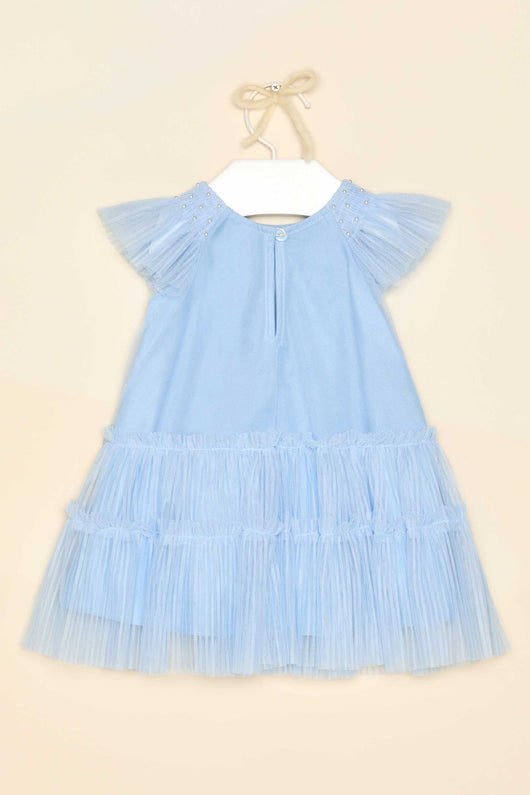 VESTIDO REGATA BABADO TULE COM LAÇO PINGENTE PÉROLAS MENINA PETIT CHERIE