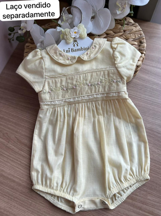 ROMPER MACACÃO MANGA CURTA GOLA BORDADO RENDA MENINA BARBARA KIDS