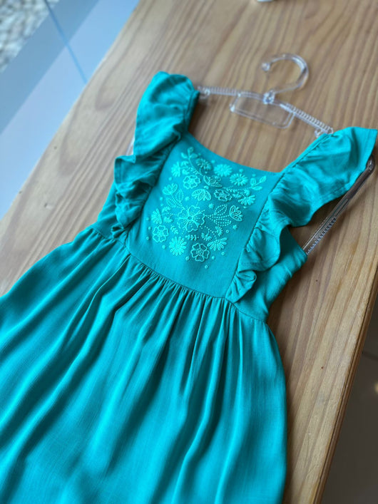VESTIDO DE ALCA EM VISCOSE COM AMARRACAO E BABADOS FLORAL MENINA INFANTI PRO45
