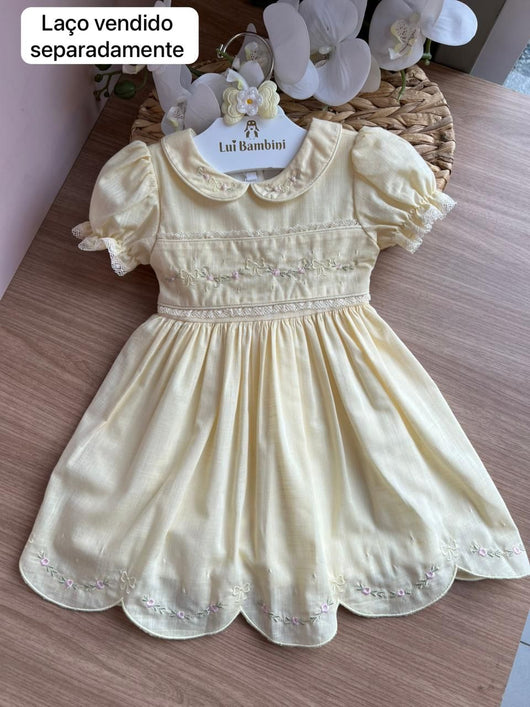 VESTIDO MANGA CURTA BORDADO BABADO RENDA PÉROLAS MENINA BÁRBARA KIDS