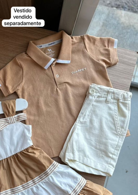 CONJUNTO MANGA CURTA POLO PIQUET E BERMUDA SARJA MENINO CHARPEY
