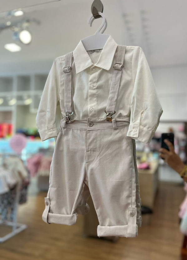 CONJUNTO BODY CAMISA MANGA LONGA COM CALÇA E SUSPENSÓRIO MENINO BARBARA KIDS
