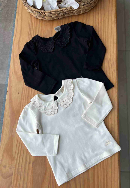 BLUSA MANGA LONGA BORDADO GOLA FLORES MENINA MILON