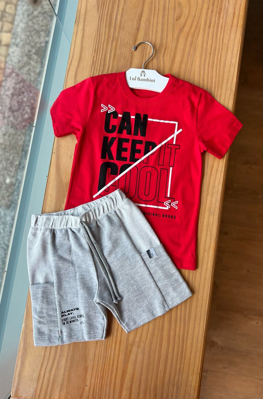 CONJUNTO CAMISETA MANGA CURTA KEEP IT COOL E BERMUDA BOLSO MENINO ABRANGE 20PRO50