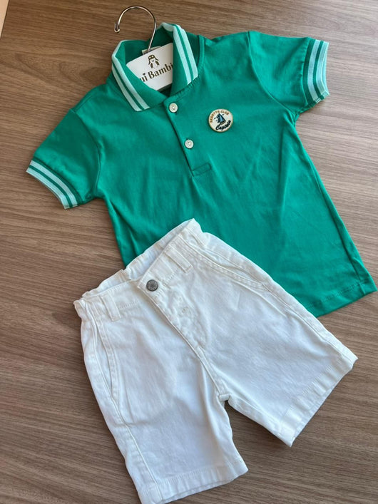 CONJUNTO MANGA CURTA REGATTA CLUB CAPTAIN POLO E BERMUDA MENINO HAVE FUN