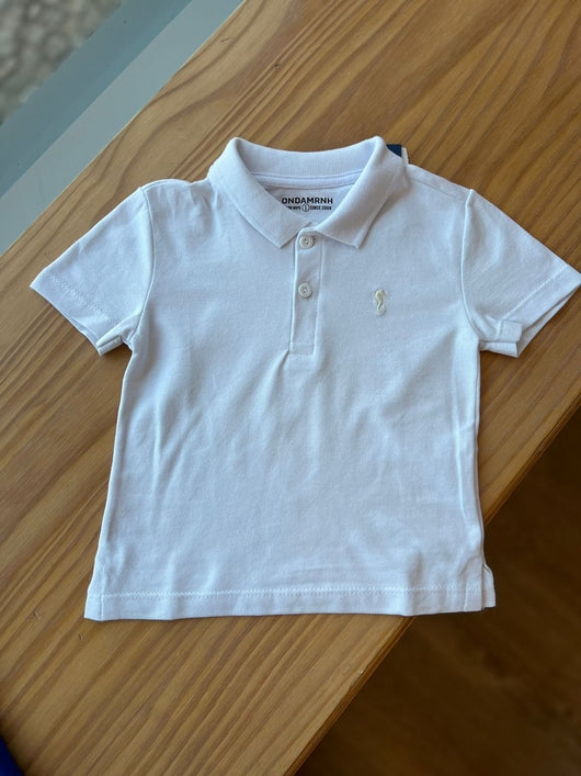 CAMISA MANGA CURTA NATAL GOLA POLO EM PIQUET MENINO ONDA MARINHA