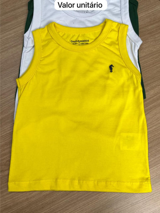 CAMISETA REGATA EM MEIA MALHA LISA COM BORDADO MENINO ONDA MARINHA