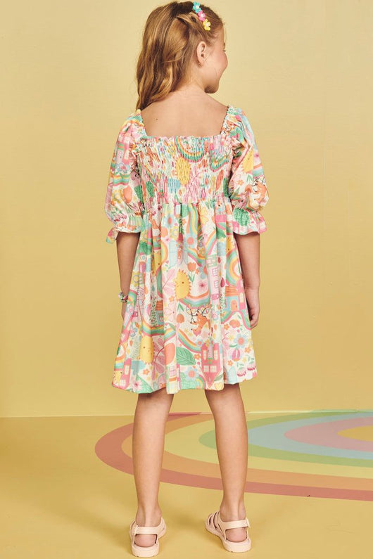 VESTIDO MANGA CURTA MIDI COM PLISSADO E BABADO CIDADE FELIZ MENINA KUKIE PRO45