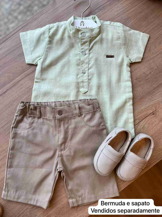 CAMISA MANGA CURTA BATA GOLA PADRE LISA BOTÕES MENINO BARBARA KIDS