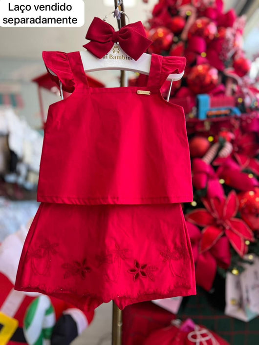 CONJUNTO BLUSA ALÇA BABADO BATA E SAIA BORDADO MENINA COLORITTA