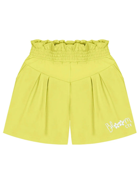 SHORT MOLETOM PLISSADO COM BOLSOS E BORDADO FLORAL BLOOM MENINA CATAVENTO