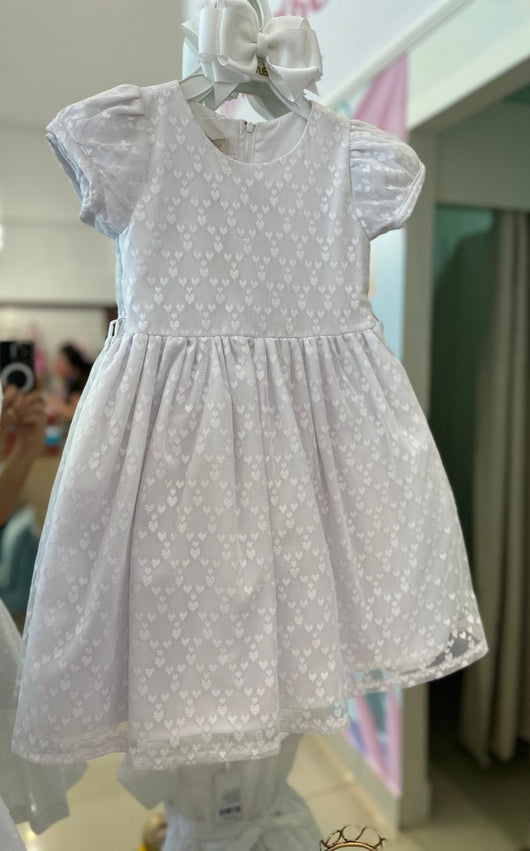 VESTIDO BATIZADO MANGA CURTA COM CINTO CORACOES TULE MENINA ANJOS BABY PRO50