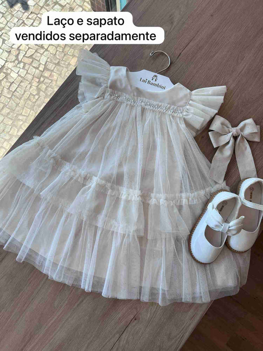 VESTIDO REGATA BABADO TULE PEROLAS MENINA PETIT CHERIE