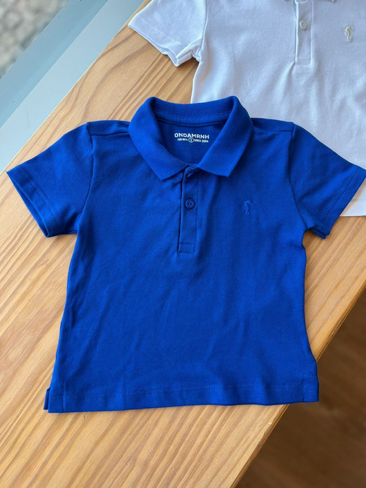 CAMISA MANGA CURTA NATAL GOLA POLO EM PIQUET MENINO ONDA MARINHA