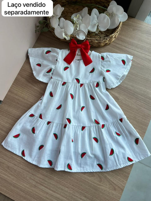 VESTIDO MANGA CURTA BUFANTE ESTAMPA MELANCIA MENINA PULLA BULLA