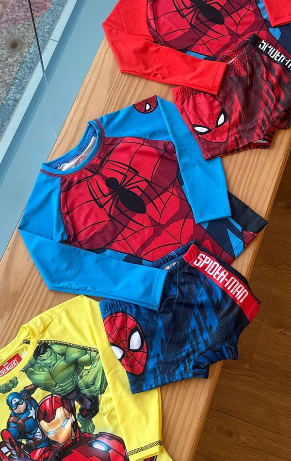 CONJUNTO CAMISETA MANGA LONGA E SUNGA BOXER ARANHA UV50+ MENINO FAKINI