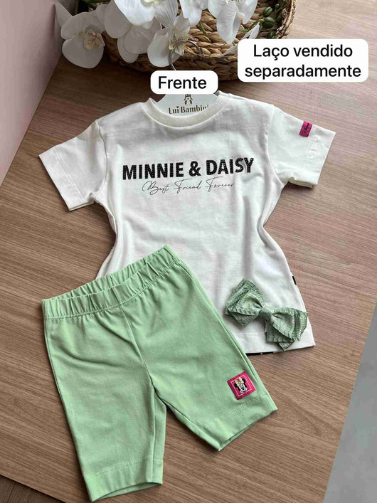 CONJUNTO BLUSA MANGA CURTA MINNIE E DAISY STRASS E SHORT LEGGING MENINA ANIME