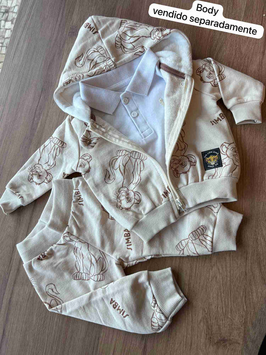 CONJUNTO JAQUETA MANGA LONGA CAPUZ E CALCA REI LEAO MENINO FAKINI
